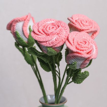 Hand-crocheted Pink Rose Flower