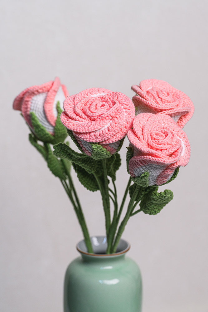 Hand-crocheted Pink Rose Flower