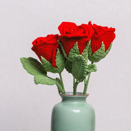 Hand-crocheted Red Rose Flower