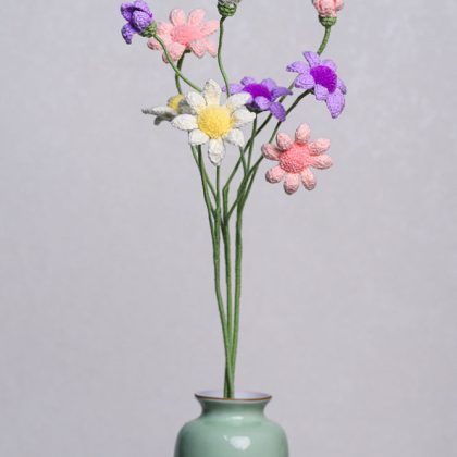 Hand-crocheted Blue Mini Chrysanthemum Flower